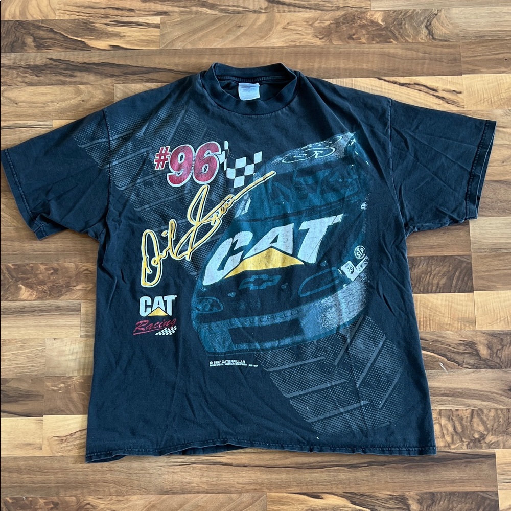 1997 Vintage David Green Caterpillar NASCAR Racing #96 Black Graphic Cat T-Shirt
